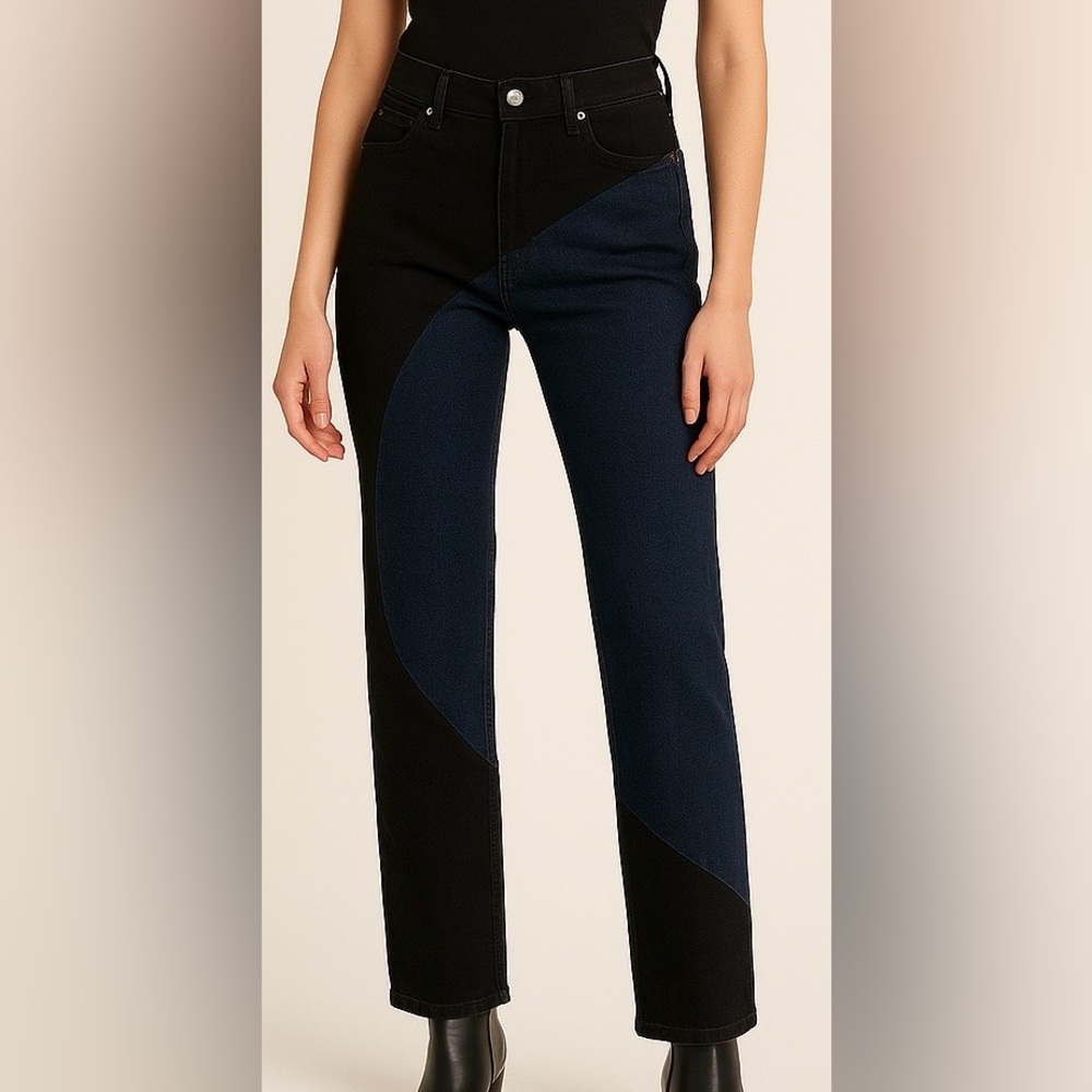 RtA Arwen High Rise Straight Leg Jeans blue!black TwoTone Japanese Denim size 28